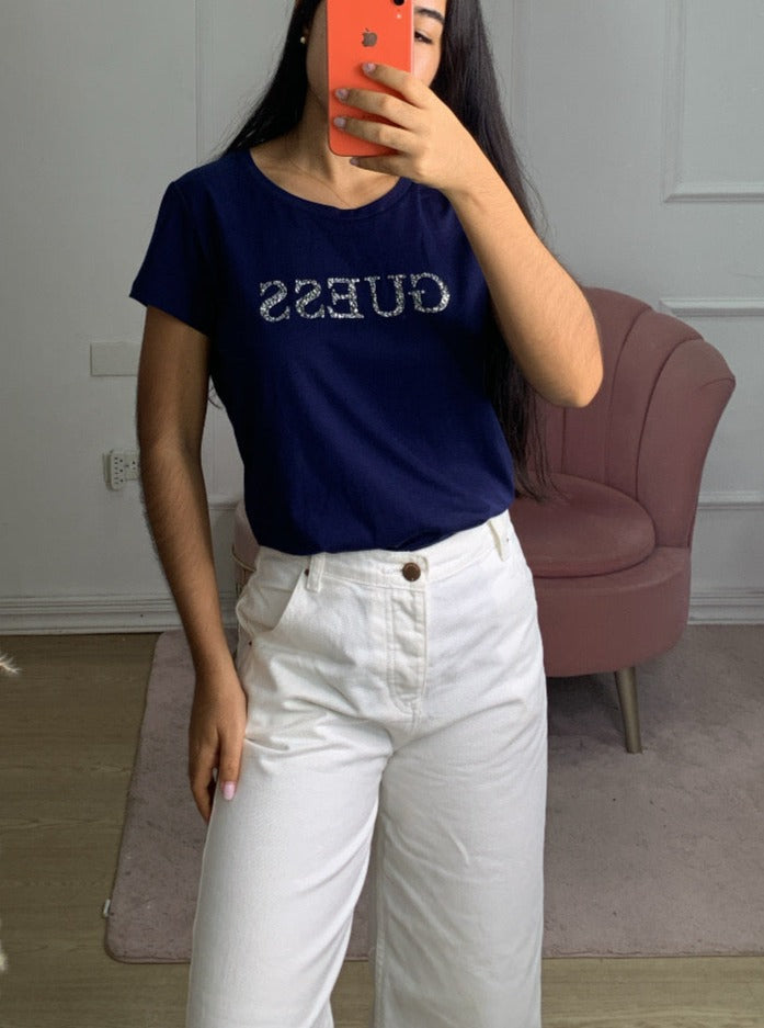 Camiseta azul con logo Guess Pippa para mujer