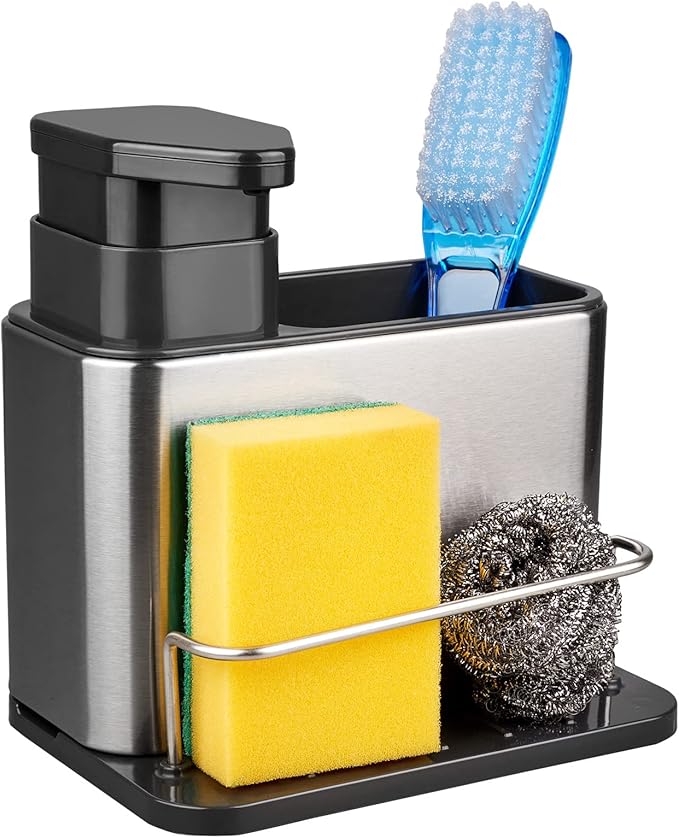 Soap Dispenser for Kitchen Sink, 3-in-1 Sponge Holder for Kitchen Sink Caddy