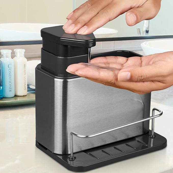 Soap Dispenser for Kitchen Sink, 3-in-1 Sponge Holder for Kitchen Sink Caddy