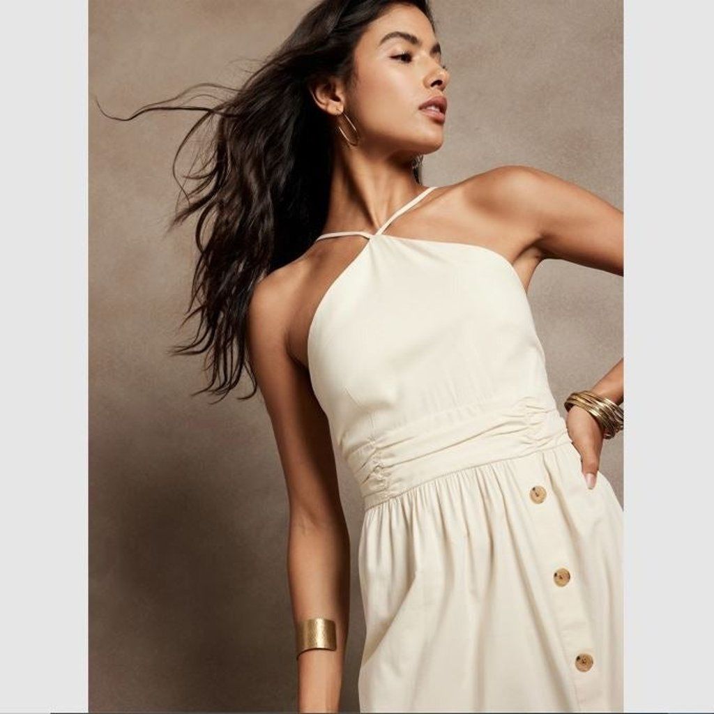 White dress with buttons