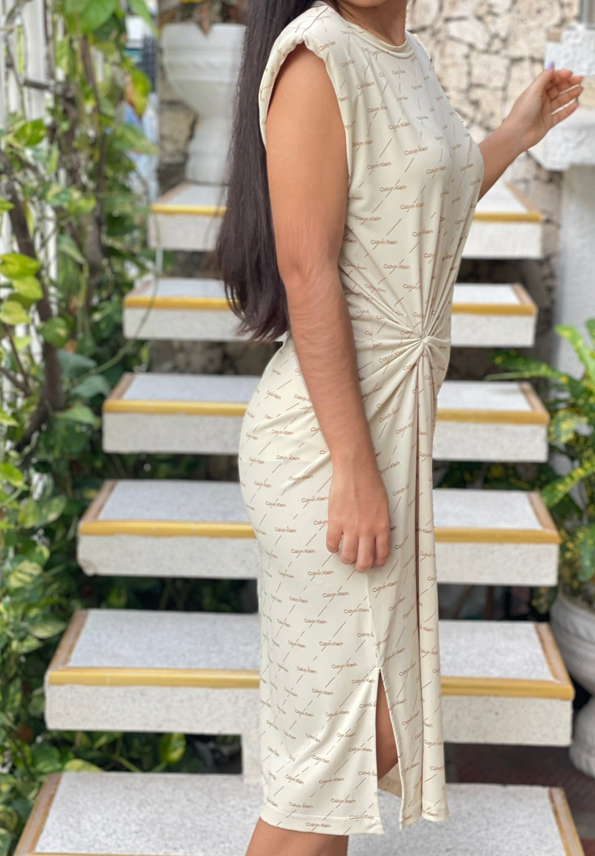 Calvin Klein Cuello Redondo sin Mangas con Estampado de CK Vestido de cóctel para Mujer