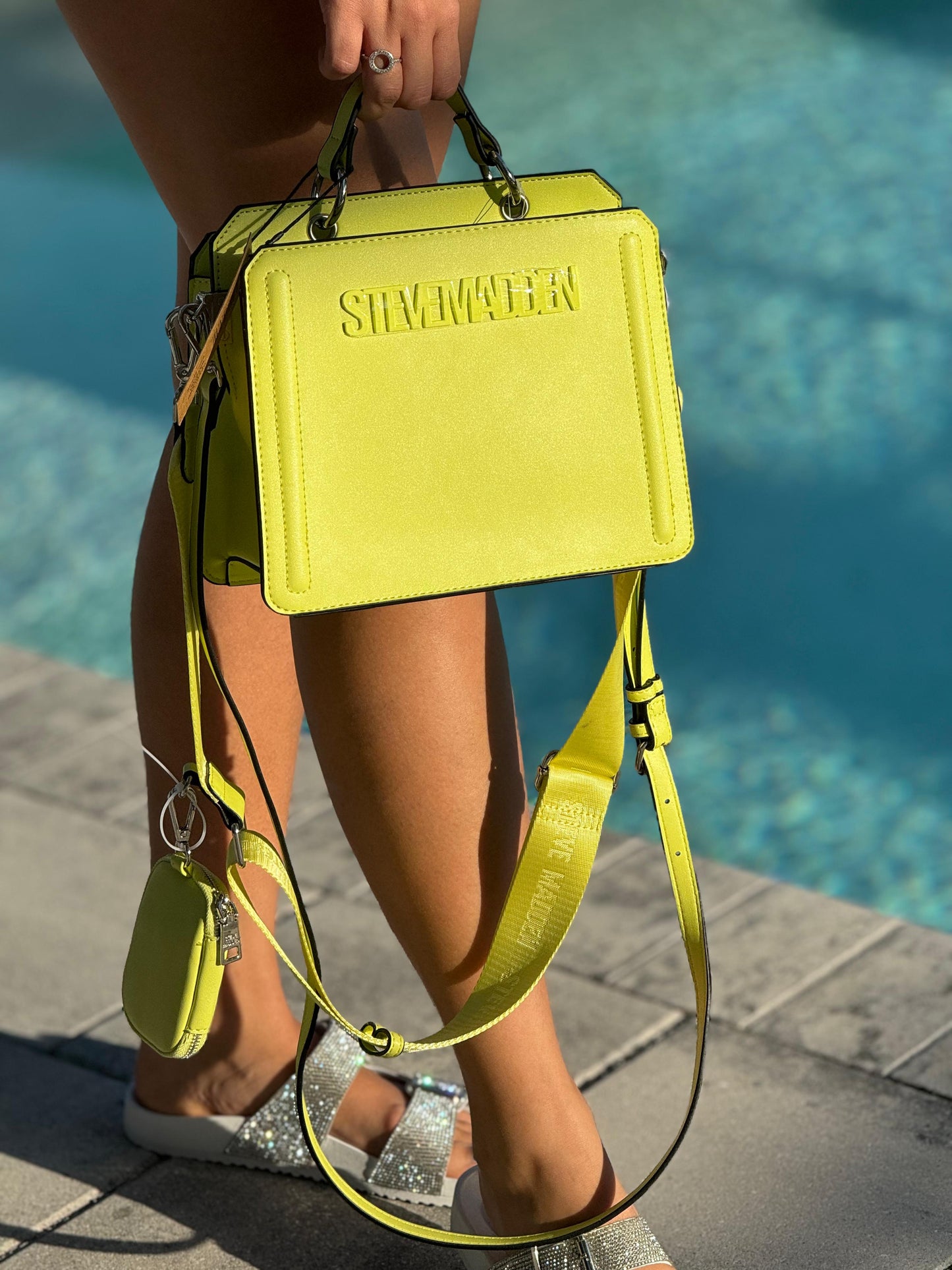 Steve Madden Cyber Lime BEVELYN satchel bag.