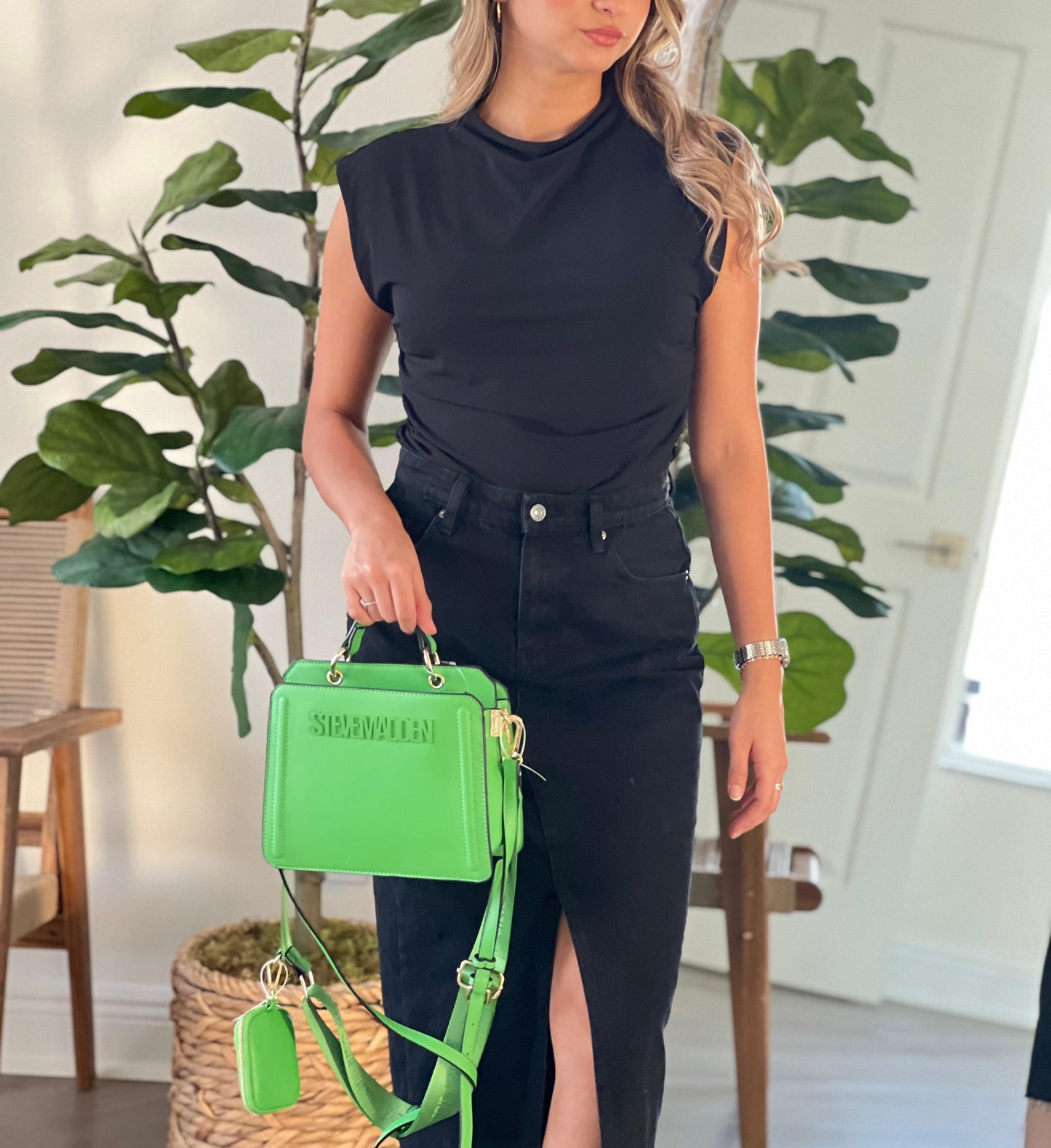 STEVE MADDEN EVELYN BAG Green Flare Lime Green Bevelyn crossbody satchel bag.
