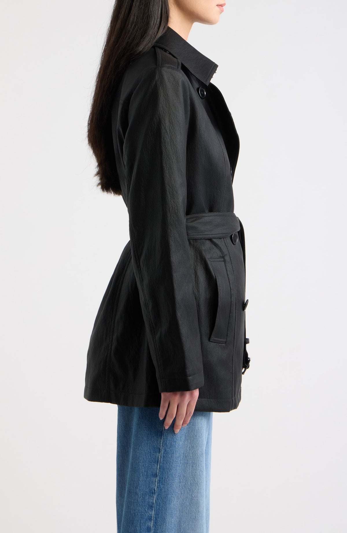 Gabardina Michael Kors – Faux Leather Double Breasted Trench Coat
