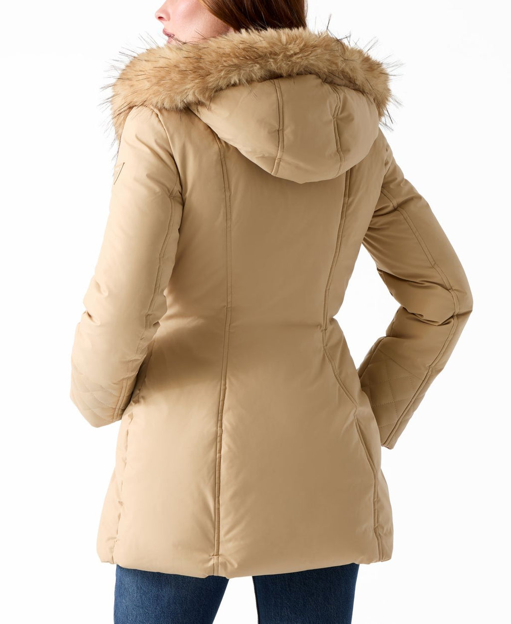 Abrigo acolchado Guess – Pleather-Sleeve Faux-Fur Hooded Puffer Coat