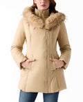 Abrigo acolchado Guess – Pleather-Sleeve Faux-Fur Hooded Puffer Coat