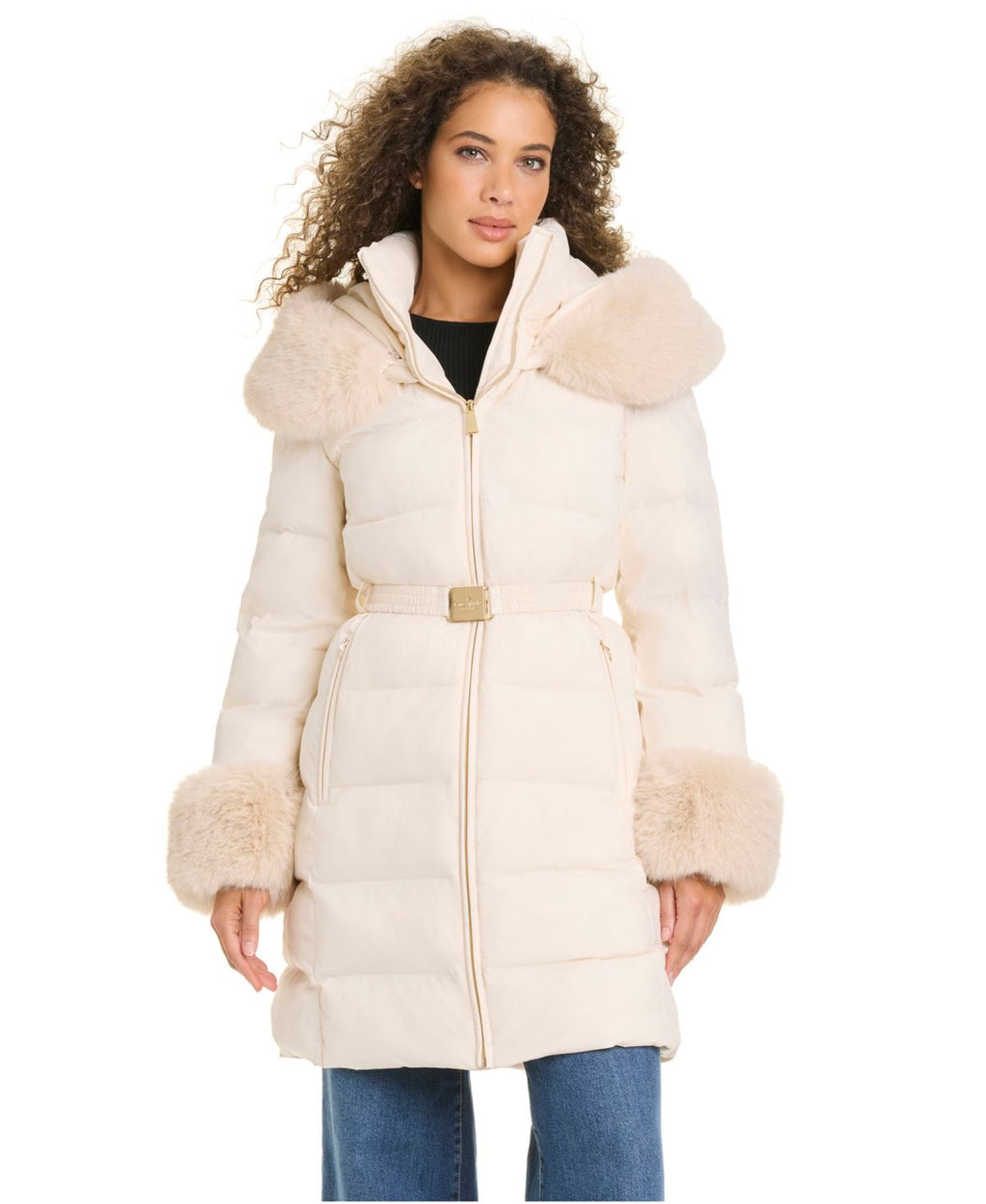 Abrigo acolchado Kate Spade – Faux-Fur Arm Cuff Hooded Puffer Coat