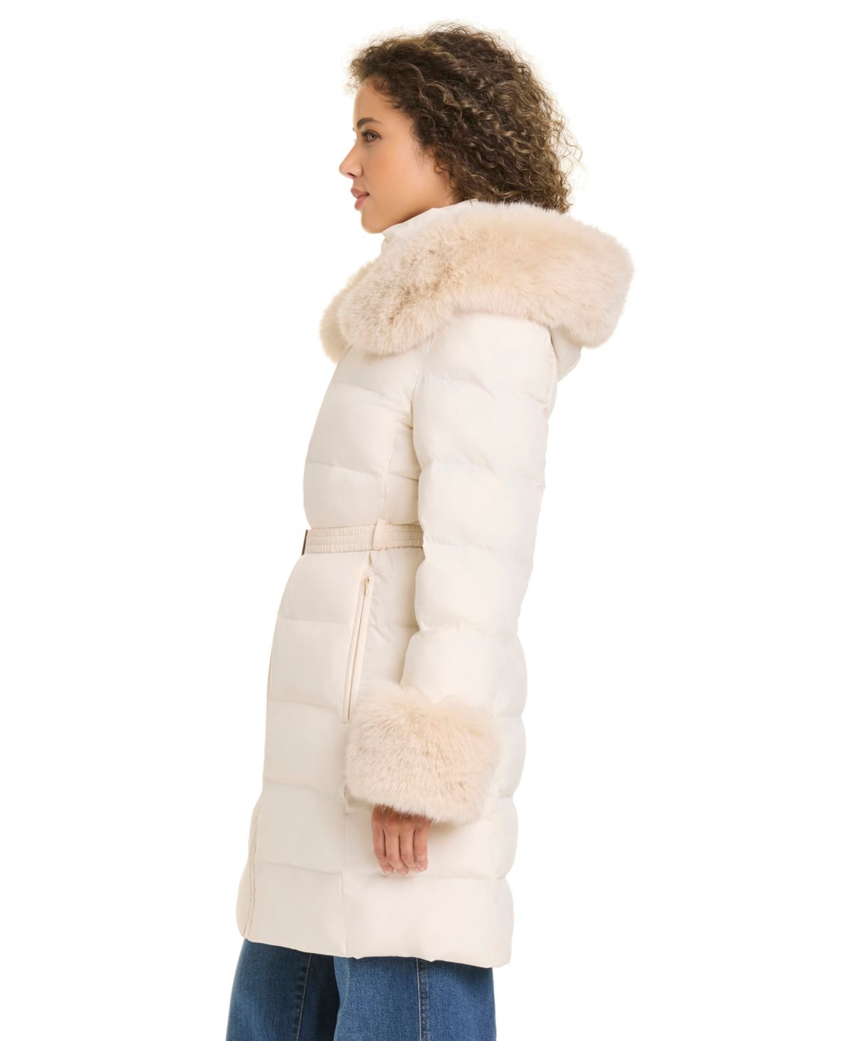 Abrigo acolchado Kate Spade – Faux-Fur Arm Cuff Hooded Puffer Coat