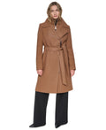 Abrigo DKNY – Faux-Leather Trimmed Asymmetrical Wrap Coat