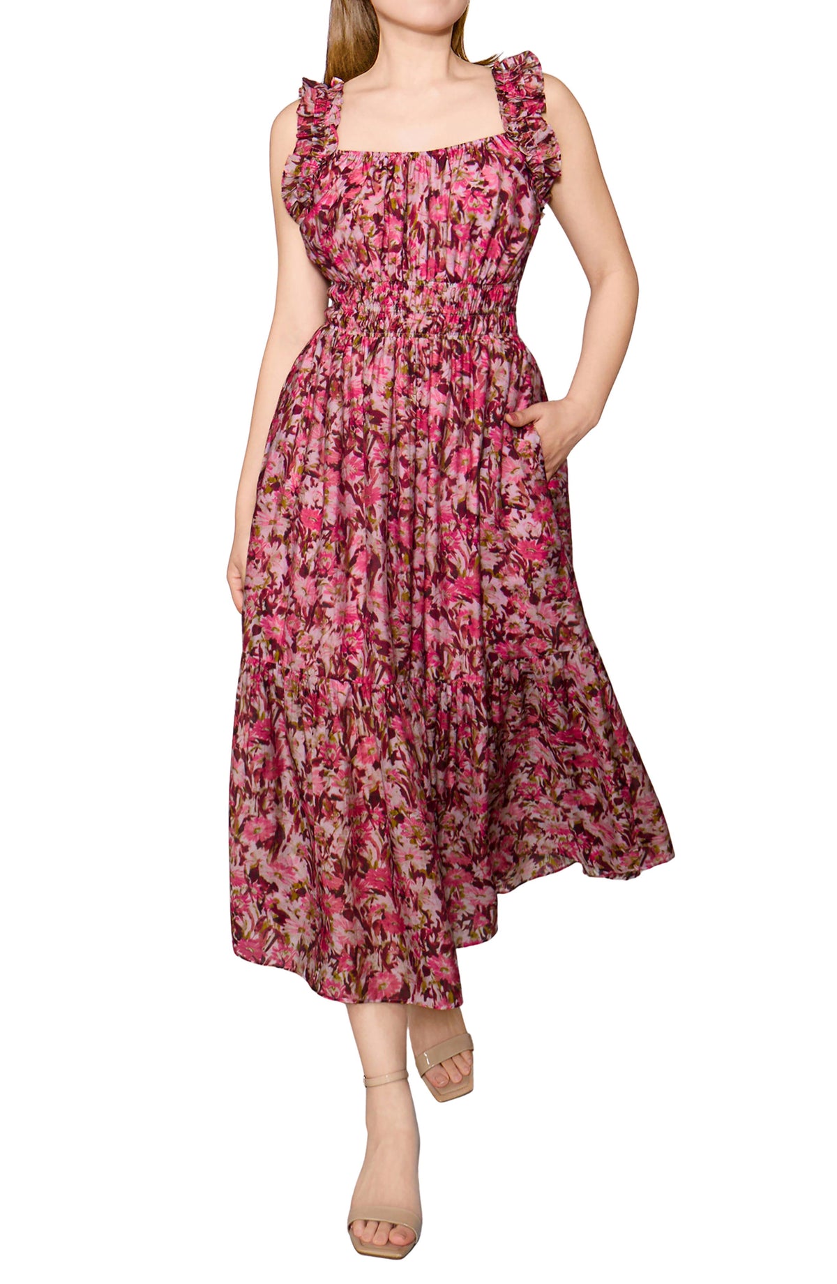 Vestido Vince Camuto – Ruffle Cap Sleeve Midi Dress