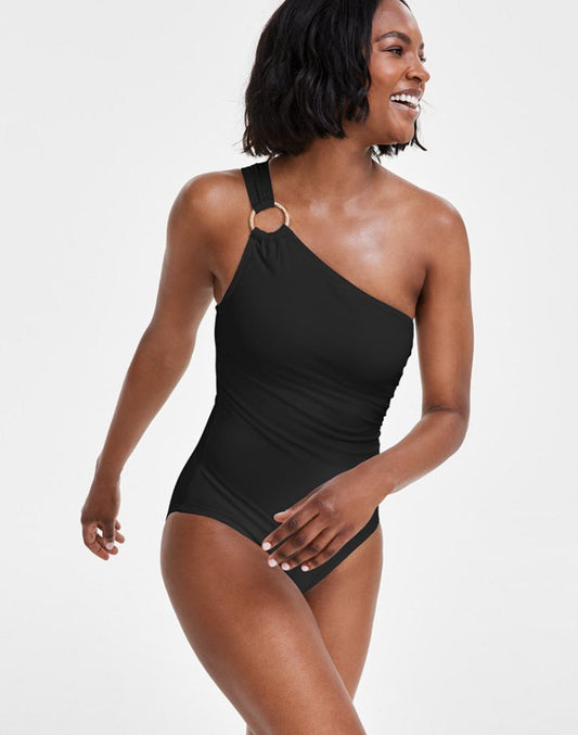 Embellished One-Shoulder Underwire One-Piece Swimsuit