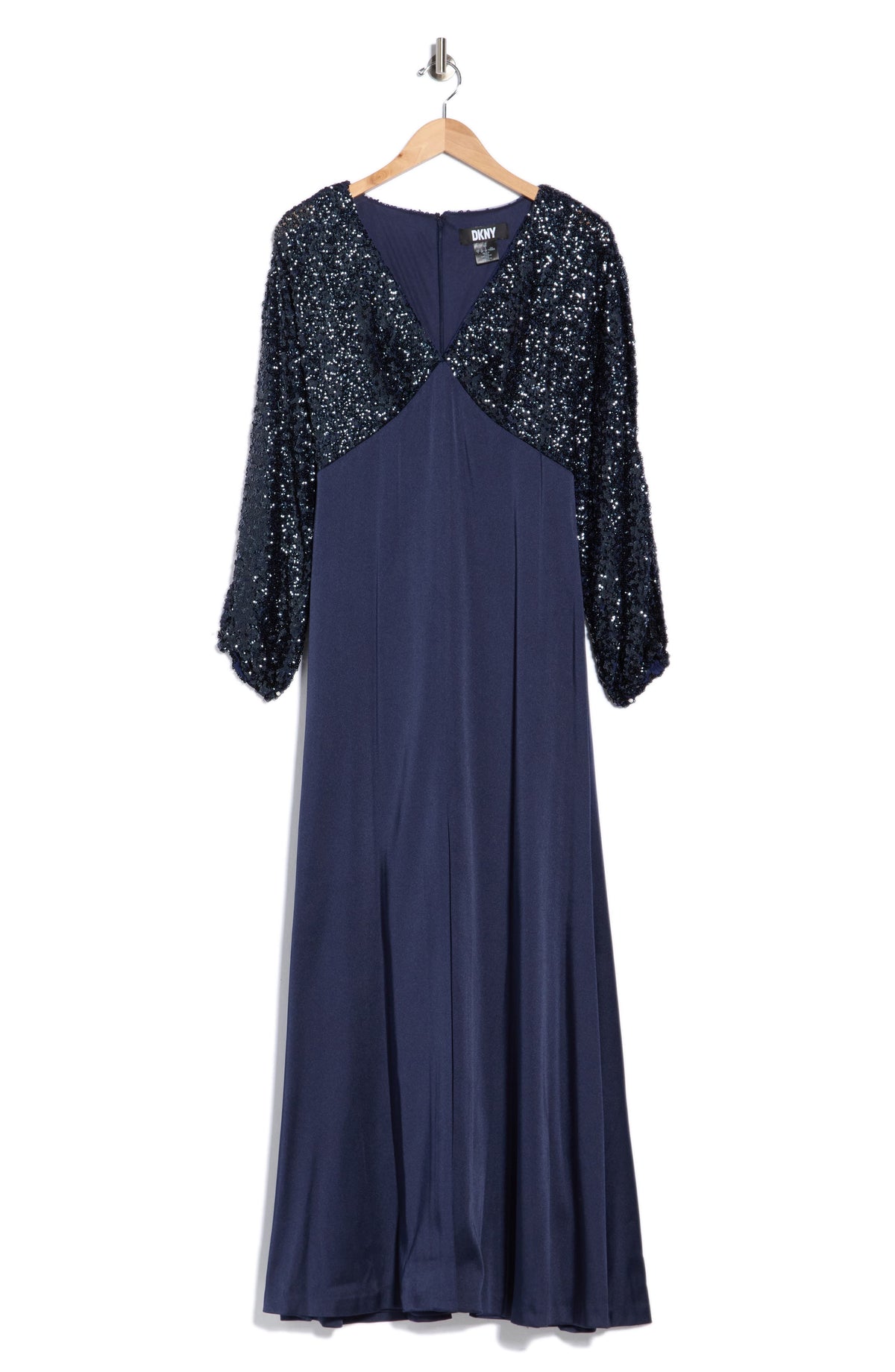 Vestido largo DKNY – Sequin Long Sleeve Empire Waist Gown