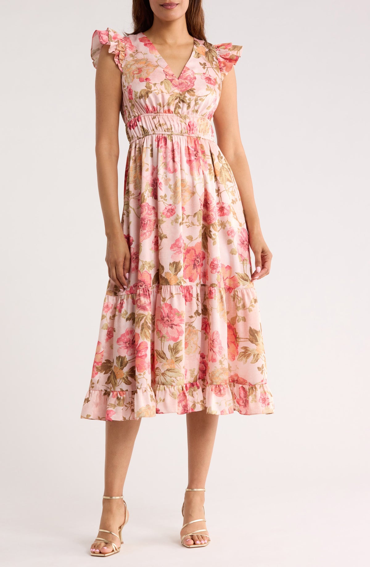Vestido Vince Camuto – Ruffle Cap Sleeve Midi Dress