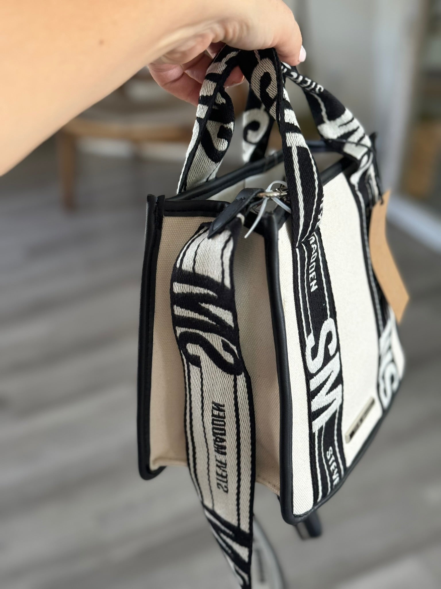 Steve Madden Black and Cream Canvas Crossbody popular