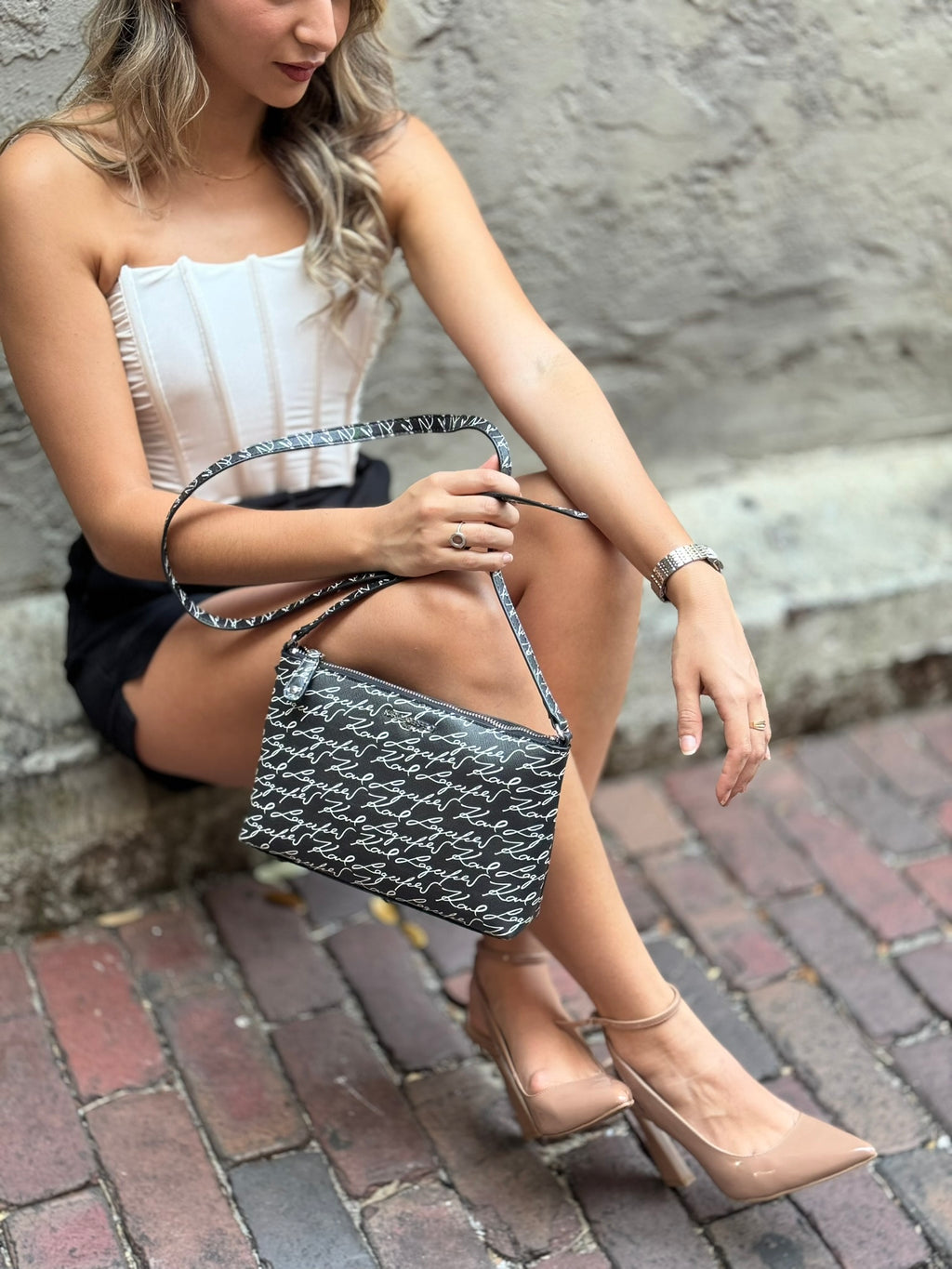 Karl Lagerfeld Paris Logo Line Black Adele Crossbody