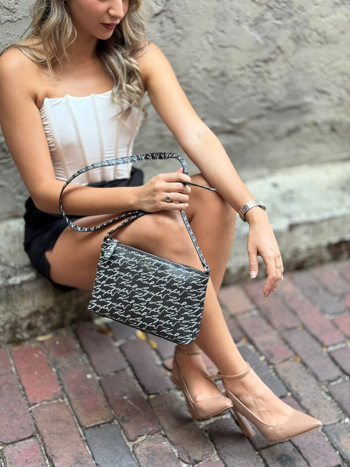 Karl Lagerfeld Paris Logo Line Black Adele Crossbody