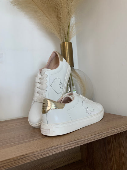 Kate Spade New York Angelise White Leather Gold Sneakers Shoes Women's