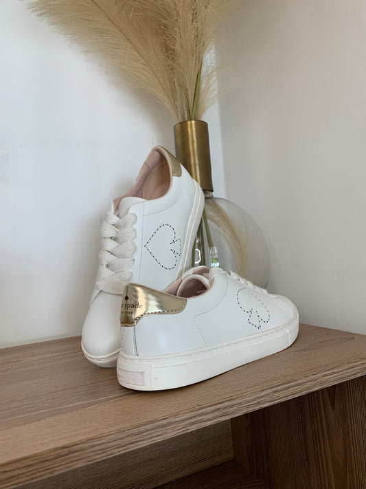 Kate Spade New York Angelise White Leather Gold Sneakers Shoes Women's