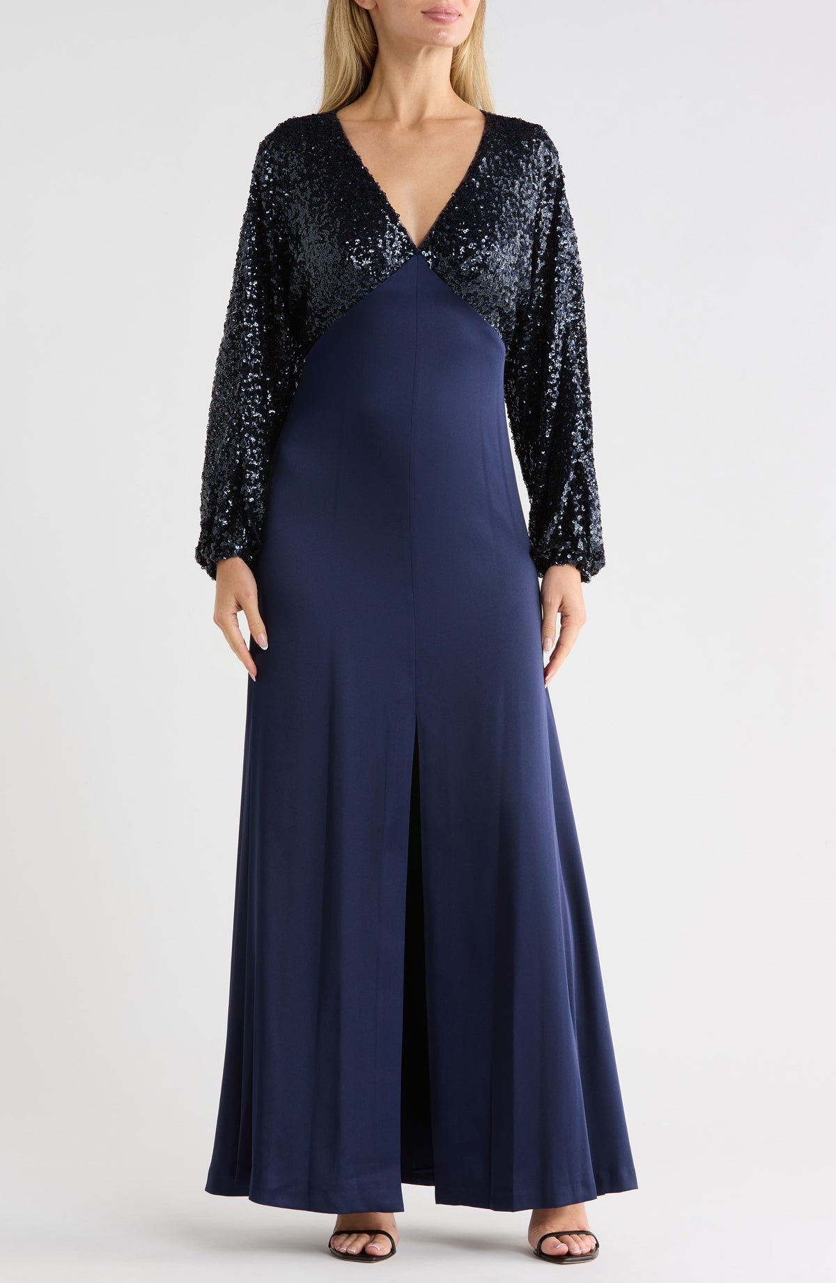 Vestido largo DKNY – Sequin Long Sleeve Empire Waist Gown