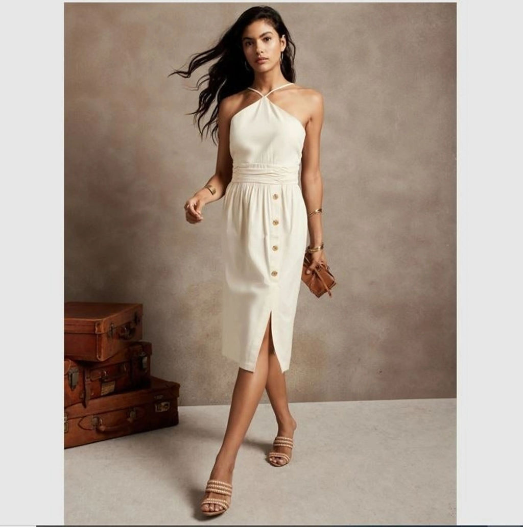 White dress with buttons