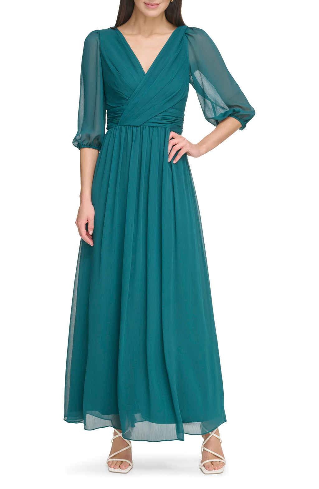 Vestido largo DKNY – Sequin Long Sleeve Empire Waist Gown