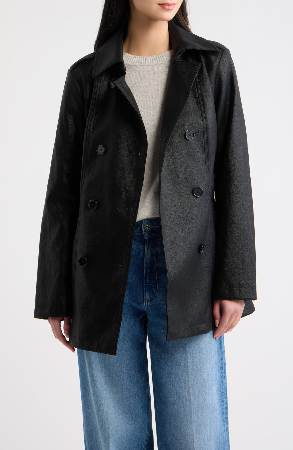 Gabardina Michael Kors – Faux Leather Double Breasted Trench Coat