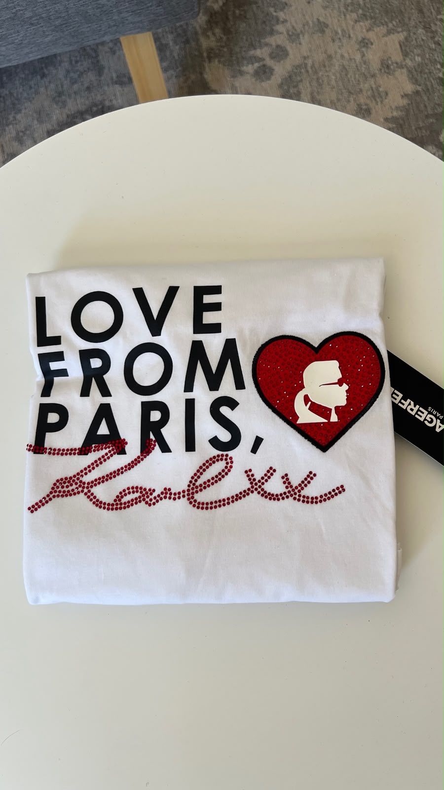 Camiseta karl blanca letras corazon rojo M – Blanco